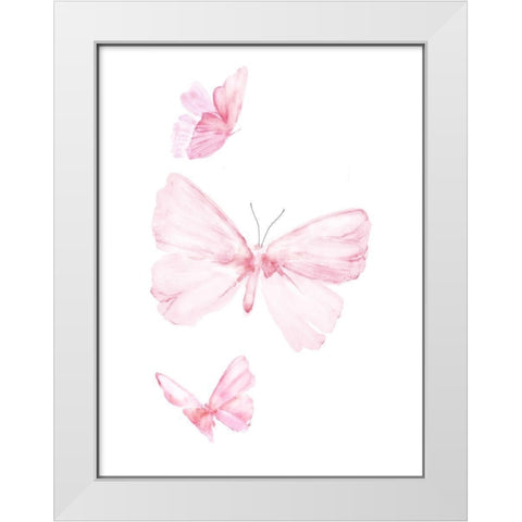 Pink Butterflys I White Modern Wood Framed Art Print by PI Juvenile