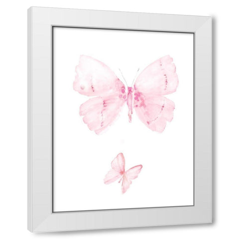 Pink Butterflys II White Modern Wood Framed Art Print by PI Juvenile