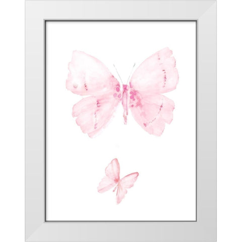 Pink Butterflys II White Modern Wood Framed Art Print by PI Juvenile