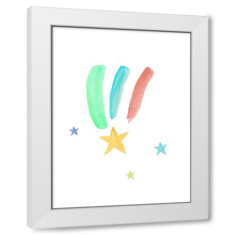 Rainbow Shooting Stars  White Modern Wood Framed Art Print by PI Juvenile