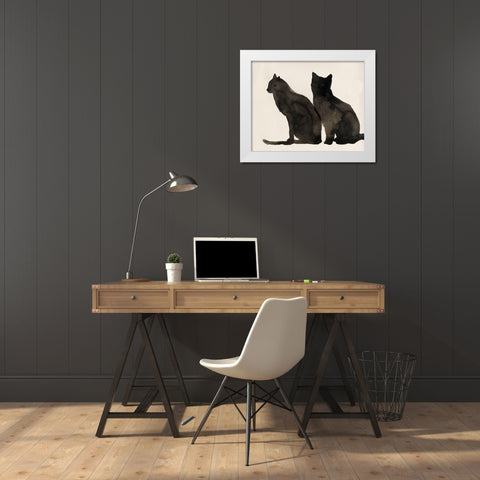 Two Black Cats  White Modern Wood Framed Art Print by Pi Studio