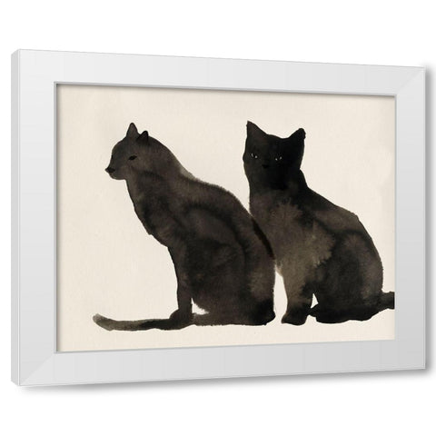 Two Black Cats  White Modern Wood Framed Art Print by Pi Studio