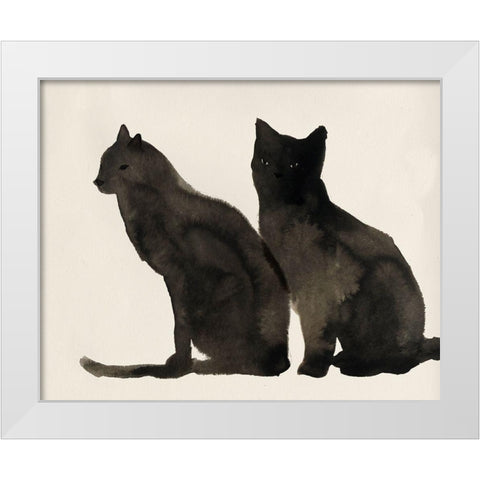 Two Black Cats  White Modern Wood Framed Art Print by Pi Studio