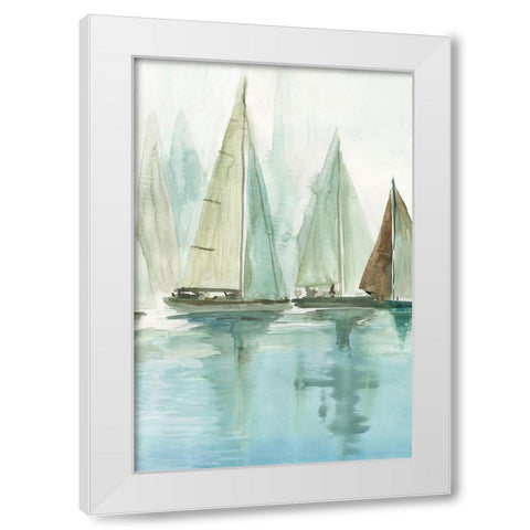 Blue Sailboats II  White Modern Wood Framed Art Print by Pearce, Allison