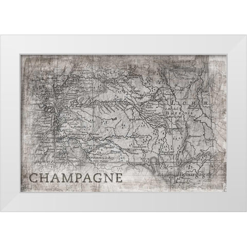 Champagne Map White White Modern Wood Framed Art Print by PI Galerie