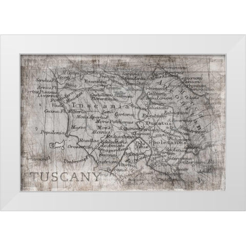 Tuscany Map White White Modern Wood Framed Art Print by PI Galerie