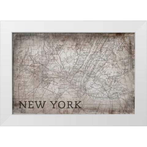 New York Map White White Modern Wood Framed Art Print by PI Galerie