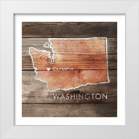 Washington Rustic Map White Modern Wood Framed Art Print by PI Galerie