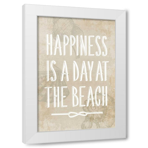 Happiness is a day at the Beach White Modern Wood Framed Art Print by PI Galerie