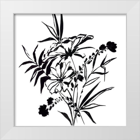 Black Florals White Modern Wood Framed Art Print by PI Studio