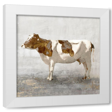 Rustic Brown Cow White Modern Wood Framed Art Print by Pi Studio