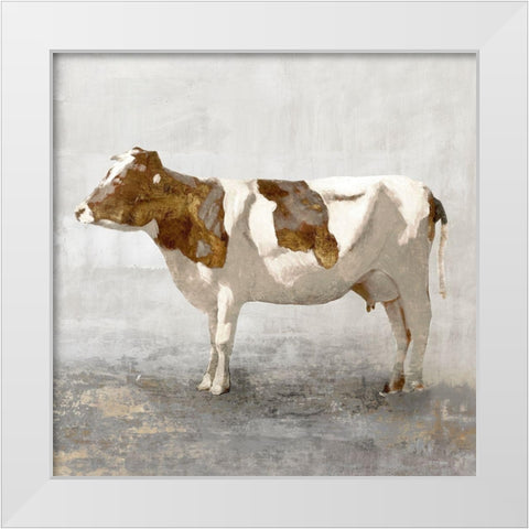 Rustic Brown Cow White Modern Wood Framed Art Print by Pi Studio