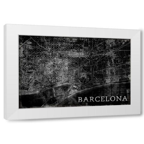 Map Barcelona Black White Modern Wood Framed Art Print by PI Studio