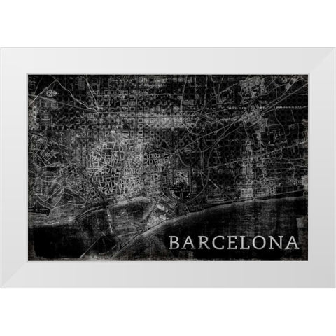 Map Barcelona Black White Modern Wood Framed Art Print by PI Studio