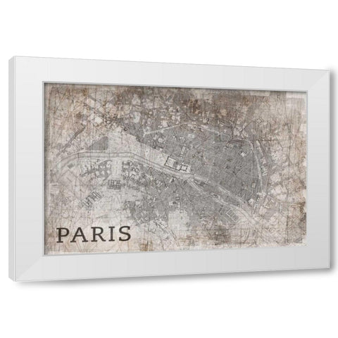 Map Paris White White Modern Wood Framed Art Print by PI Studio