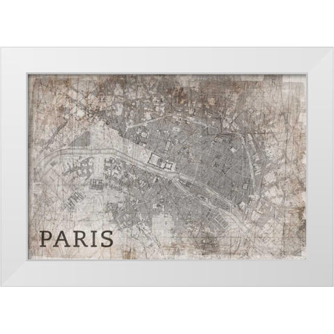 Map Paris White White Modern Wood Framed Art Print by PI Studio