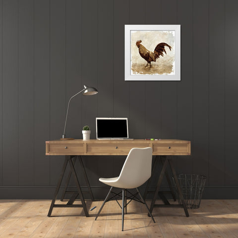 Rooster white border White Modern Wood Framed Art Print by PI Studio