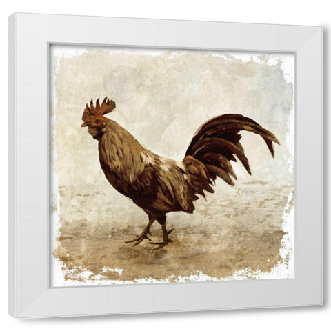 Rooster white border White Modern Wood Framed Art Print by PI Studio