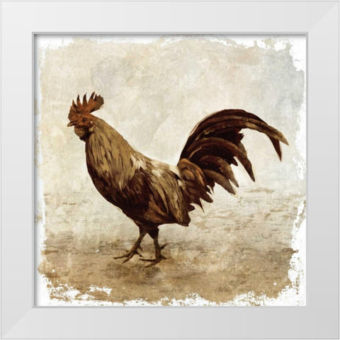 Rooster white border White Modern Wood Framed Art Print by PI Studio