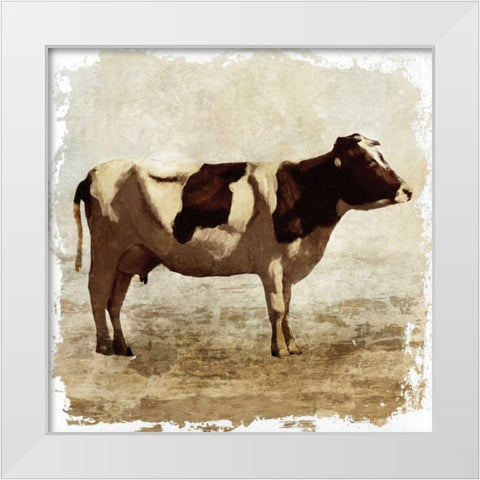 Cow white border White Modern Wood Framed Art Print by PI Studio