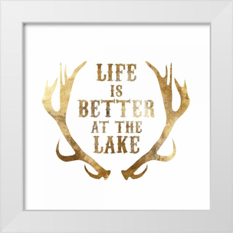 Antlers Life is better at the Lake White Modern Wood Framed Art Print by PI Studio