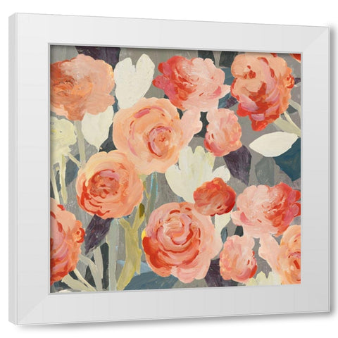 Peach Floral White Modern Wood Framed Art Print by PI Studio