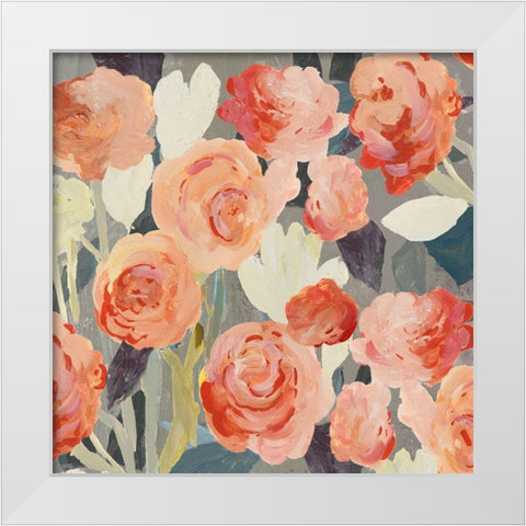 Peach Floral White Modern Wood Framed Art Print by PI Studio