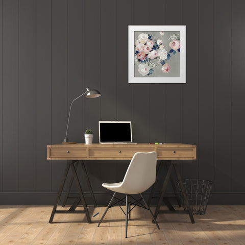 Cobalt Leaves White Modern Wood Framed Art Print by PI Studio
