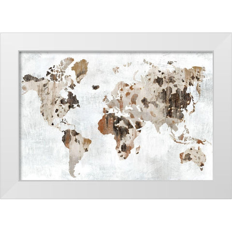 Cowhide Map White Modern Wood Framed Art Print by PI Studio