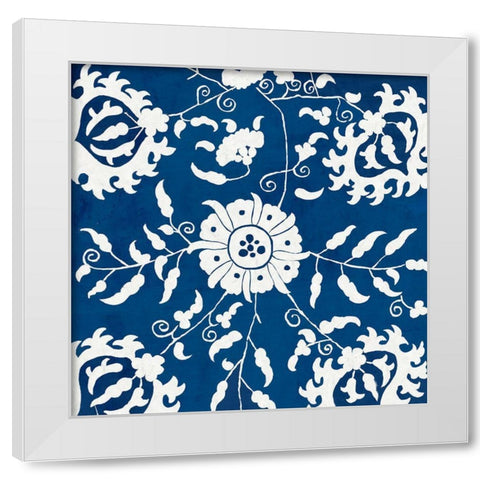 White Flowers On Indigo I White Modern Wood Framed Art Print by PI Studio