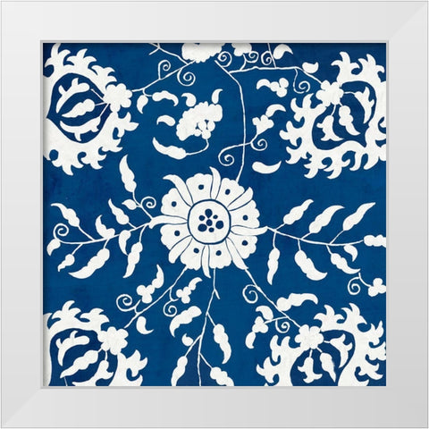 White Flowers On Indigo I White Modern Wood Framed Art Print by PI Studio