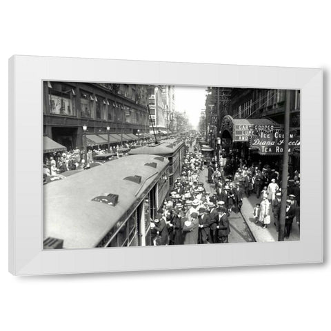 Waiting for Trolley White Modern Wood Framed Art Print by PI Collection