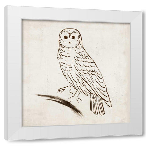 Owl I White Modern Wood Framed Art Print by Reeves, Tom