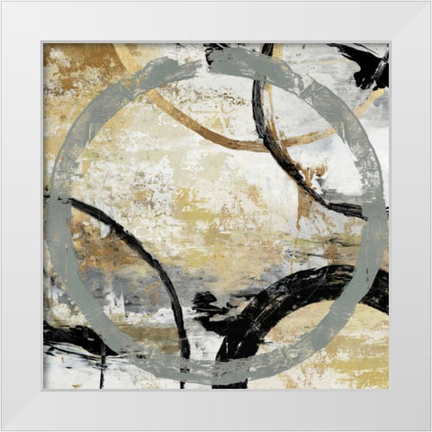 Gold and Black Rings I White Modern Wood Framed Art Print by Reeves, Tom