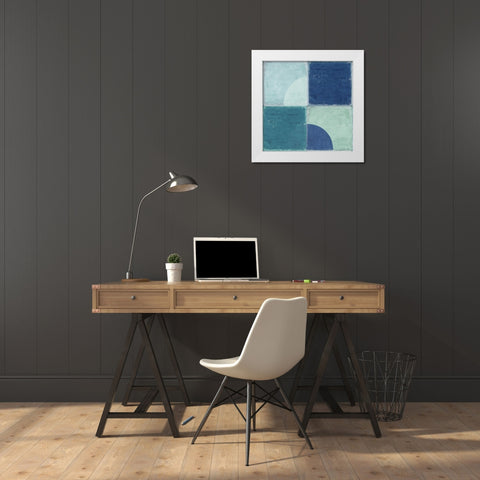 Blue Tiles III  White Modern Wood Framed Art Print by Reeves, Tom