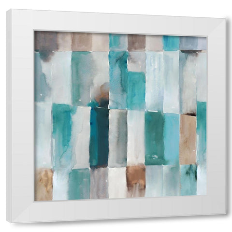 Stripes of Teal I White Modern Wood Framed Art Print by Reeves, Tom