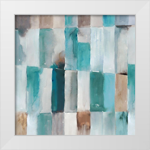 Stripes of Teal I White Modern Wood Framed Art Print by Reeves, Tom