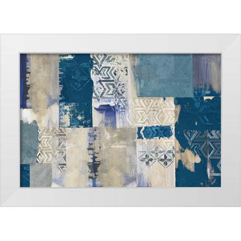 Indigo Patchwork  White Modern Wood Framed Art Print by Reeves, Tom