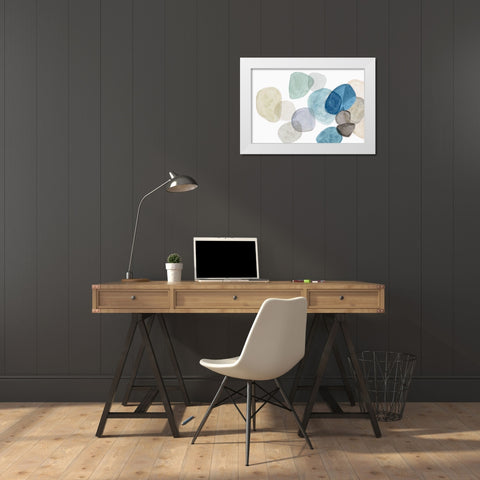 Blue Bubbles Merge II  White Modern Wood Framed Art Print by Reeves, Tom