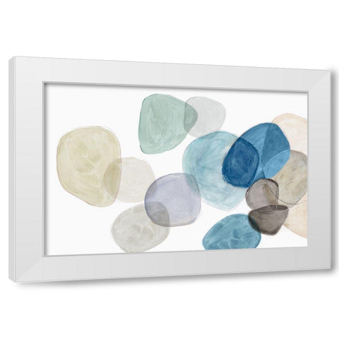 Blue Bubbles Merge II  White Modern Wood Framed Art Print by Reeves, Tom