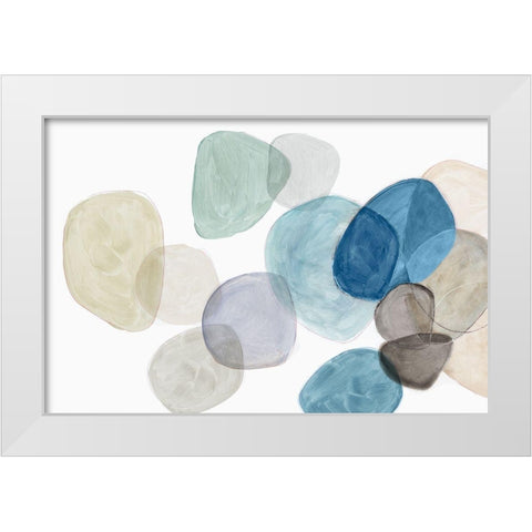 Blue Bubbles Merge II  White Modern Wood Framed Art Print by Reeves, Tom