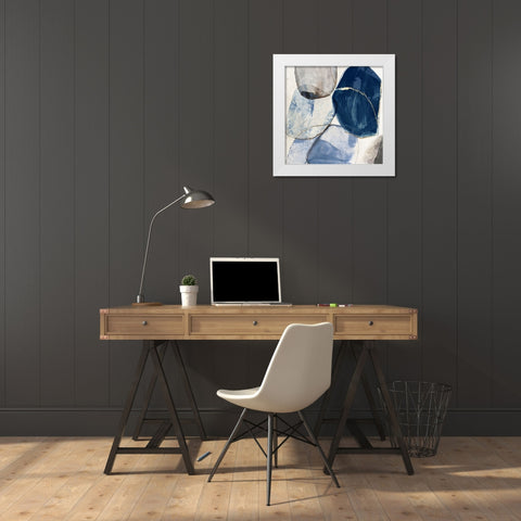 Overlapping Blue Shapes I White Modern Wood Framed Art Print by Reeves, Tom