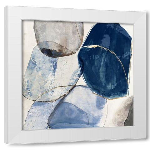 Overlapping Blue Shapes I White Modern Wood Framed Art Print by Reeves, Tom