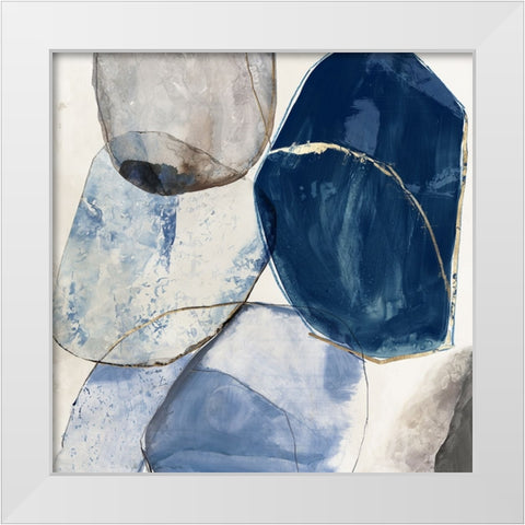 Overlapping Blue Shapes I White Modern Wood Framed Art Print by Reeves, Tom