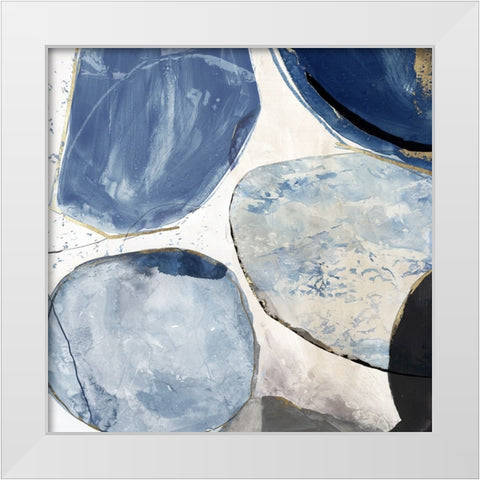 Overlapping Blue Shapes II White Modern Wood Framed Art Print by Reeves, Tom