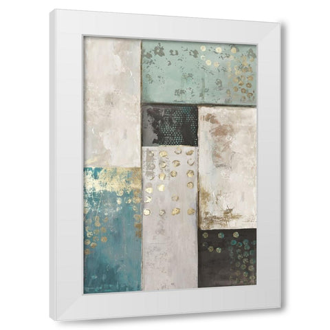 Teal Patchwork Square I White Modern Wood Framed Art Print by Reeves, Tom