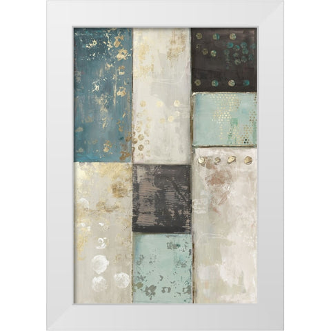 Teal Patchwork Square II White Modern Wood Framed Art Print by Reeves, Tom