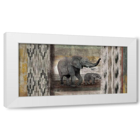 Tribal Elephants White Modern Wood Framed Art Print by Selkirk, Edward