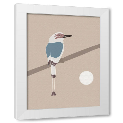 Japanese art a bird and the Moon White Modern Wood Framed Art Print by Balbuena, Sabrina