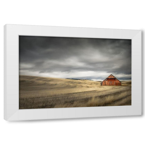 Old Barn in the Winter Field White Modern Wood Framed Art Print by Schwartz, Don
